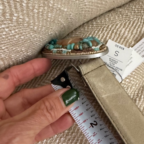Suede tan belt. Turquoise buckle. New with tags. S. Stunning